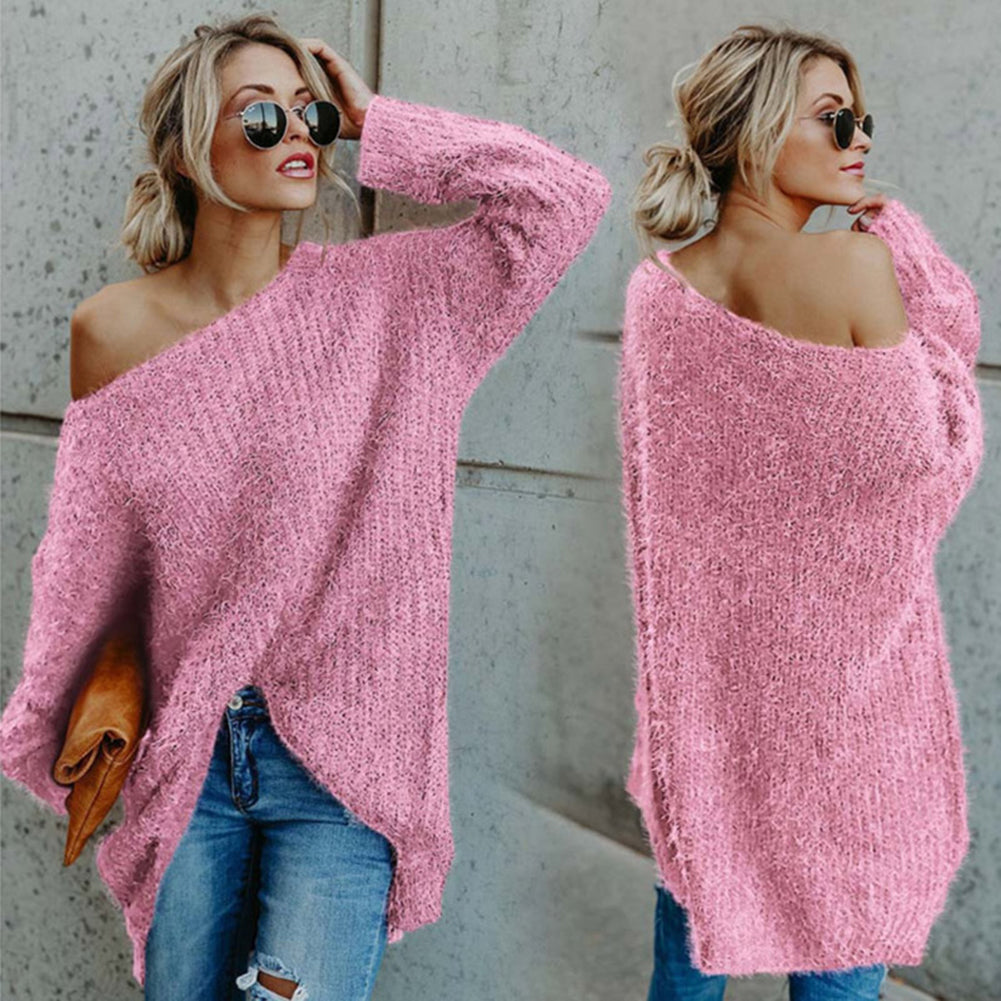 Hot Women Autumn Winter One Shoulder Sweater Plus Size Loose Fit