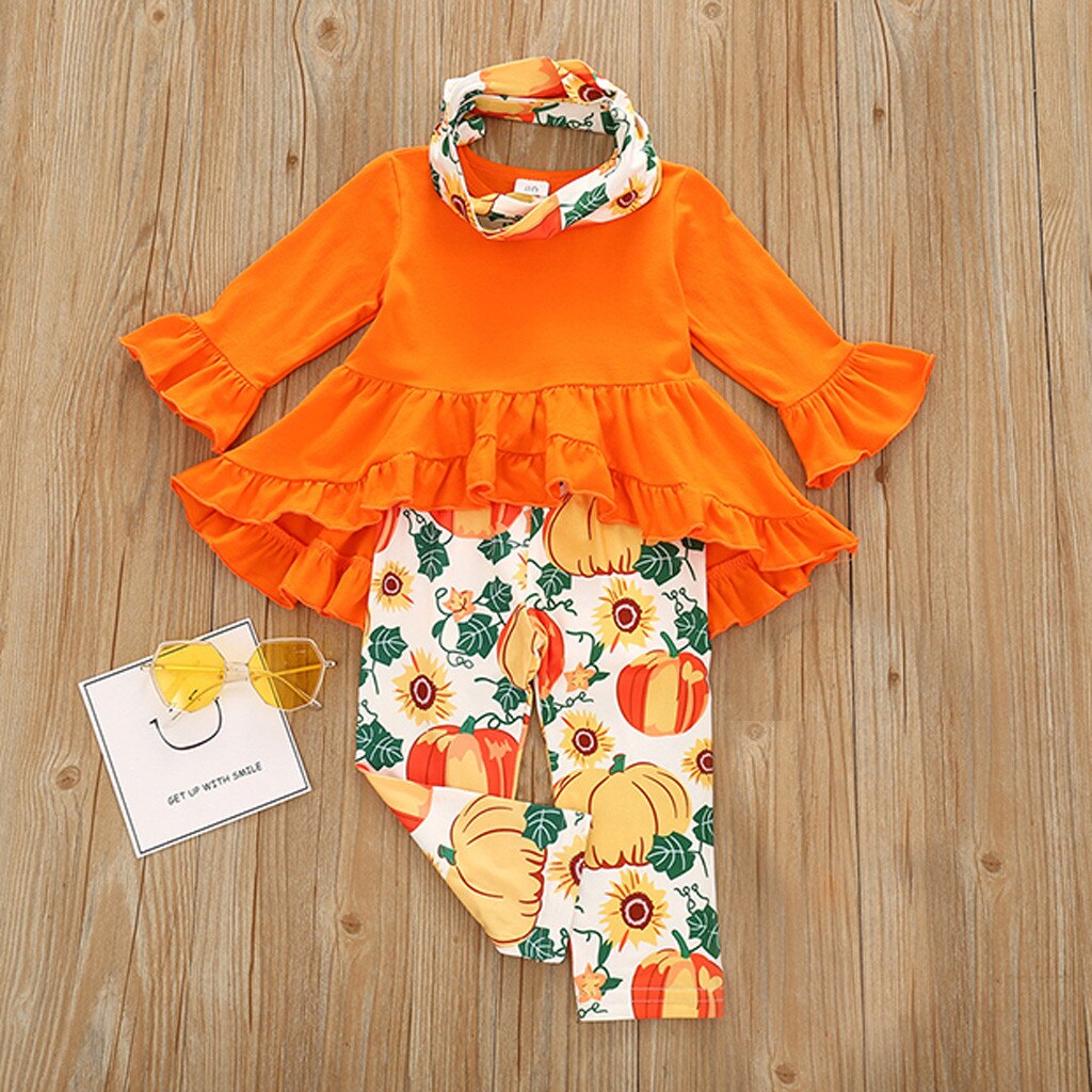 Kids Halloween Pumpkin Print tails Dress Sets Toddler Long-sleeved