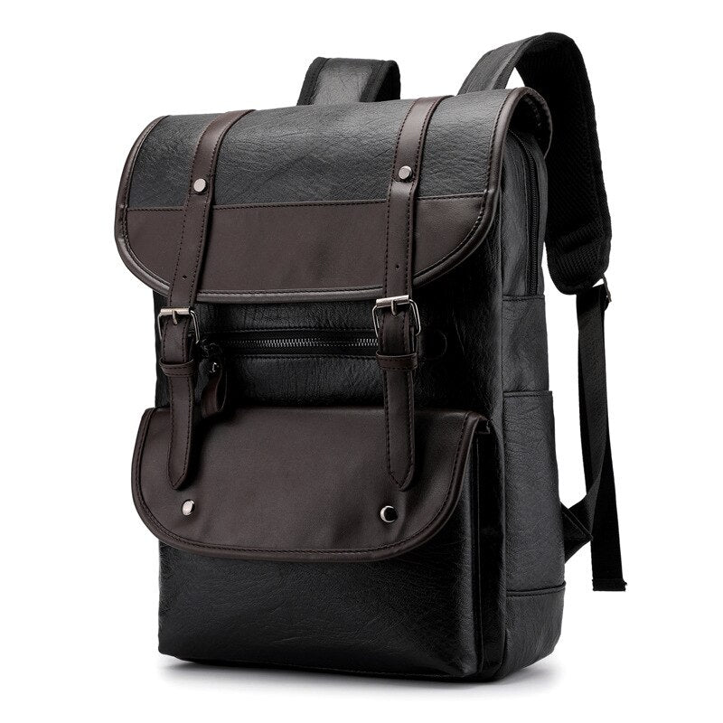 Vintage Durable Casual Leather Canvas Buckle Backpack