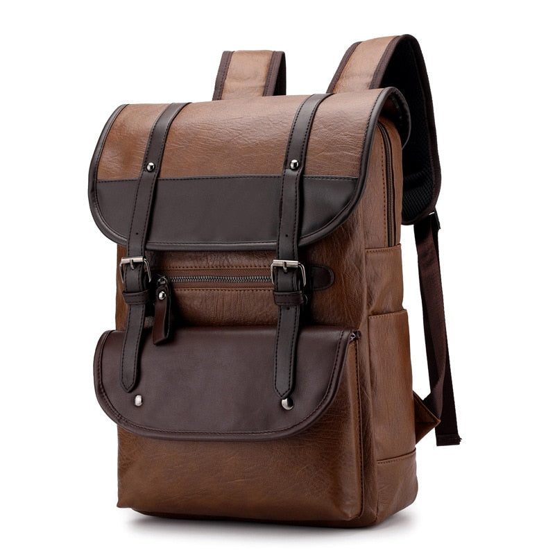 Vintage Durable Casual Leather Canvas Buckle Backpack