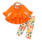 Kids Halloween Pumpkin Print tails Dress Sets Toddler Long-sleeved